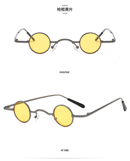 Gafas de sol retro con montura redonda súper pequeña para hombres y mujeres, gafas de sol estilo príncipe, gafas de sol estilo hip hop.