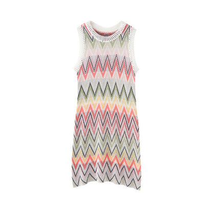 Vestido de punto arcoíris para mujer, minivestidos de patchwork informales
