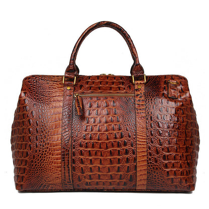 Bolsa de lona de piel auténtica con estampado de cocodrilo marrón
