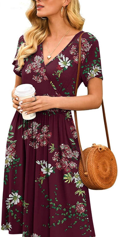 Vestido floral con volantes para mujer, manga larga, corte A