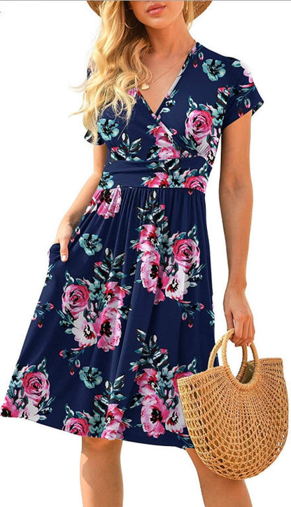 Vestido floral con volantes para mujer, manga larga, corte A