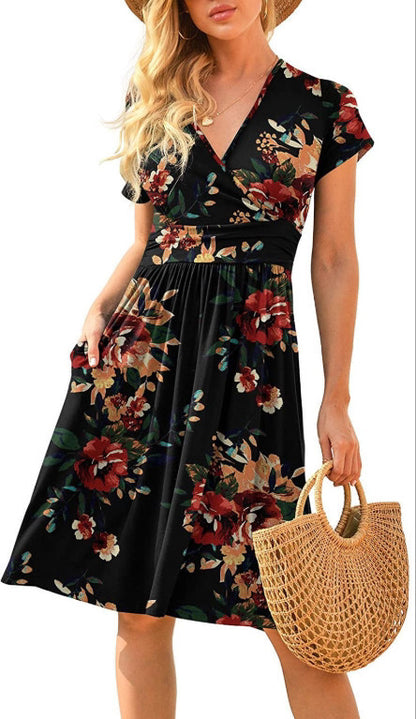 Vestido floral con volantes para mujer, manga larga, corte A