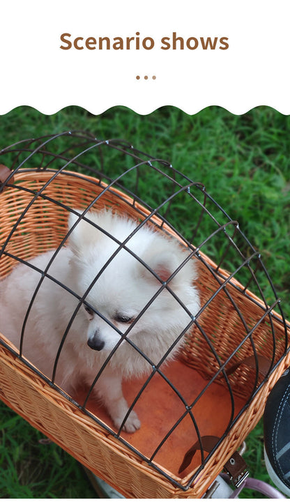 Cesta de ratán para bicicleta, cesta trasera para mascotas