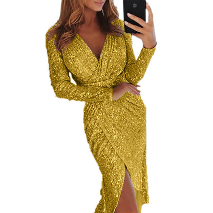 Vestidos ajustados para mujer, nuevos vestidos de manga larga color bronce para mujer.