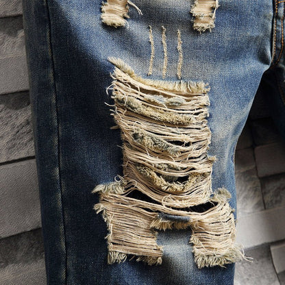Trend big hole jeans short pants men''s summer Capris jeans pants pants beggars pants men''s Korean slim - BAGMODA