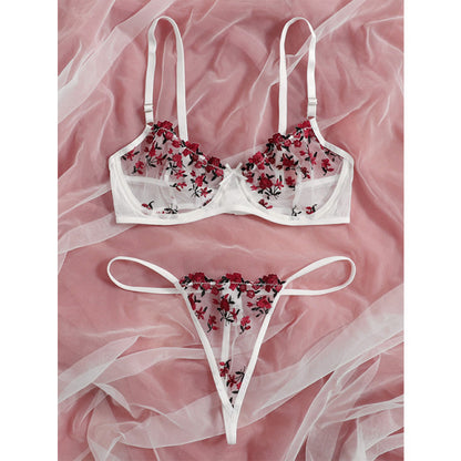 Conjunto de lencería erótica con bordado floral