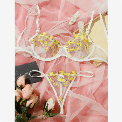 Conjunto de lencería erótica con bordado floral
