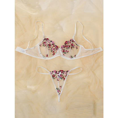 Conjunto de lencería erótica con bordado floral