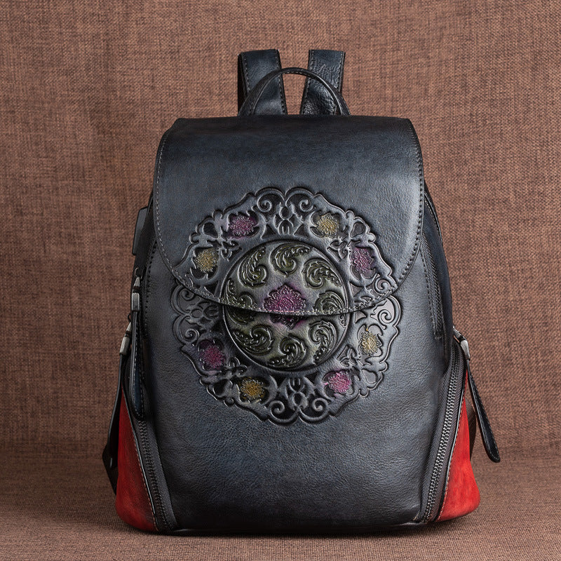 Chinese Style Ladies Leather Backpack