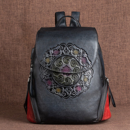 Mochila de cuero para mujer estilo chino