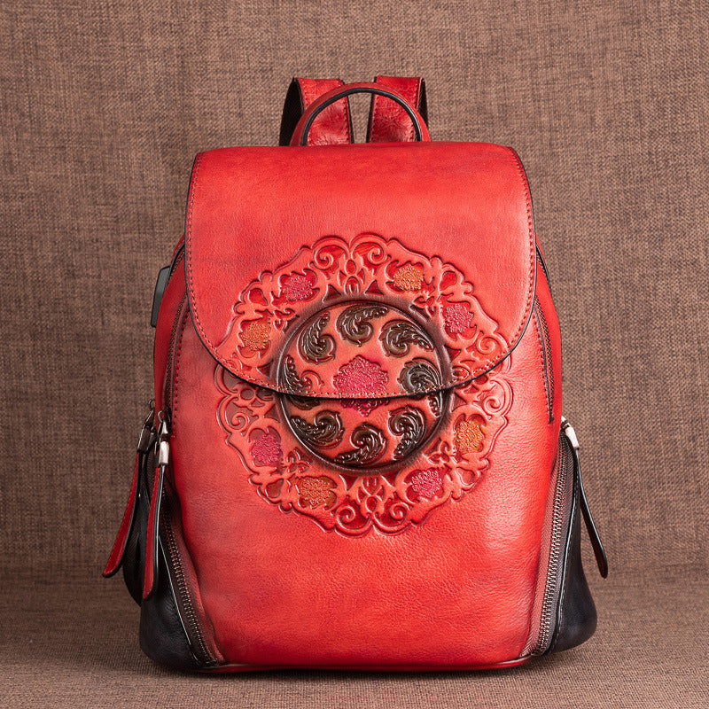 Chinese Style Ladies Leather Backpack