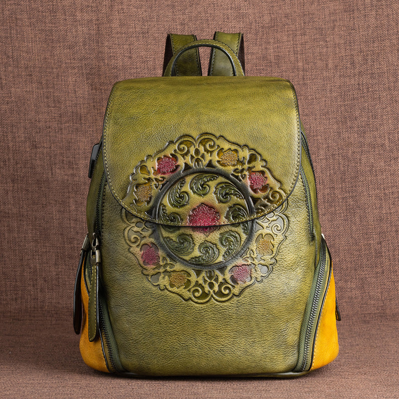 Chinese Style Ladies Leather Backpack
