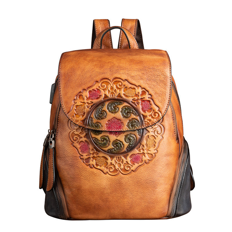 Chinese Style Ladies Leather Backpack
