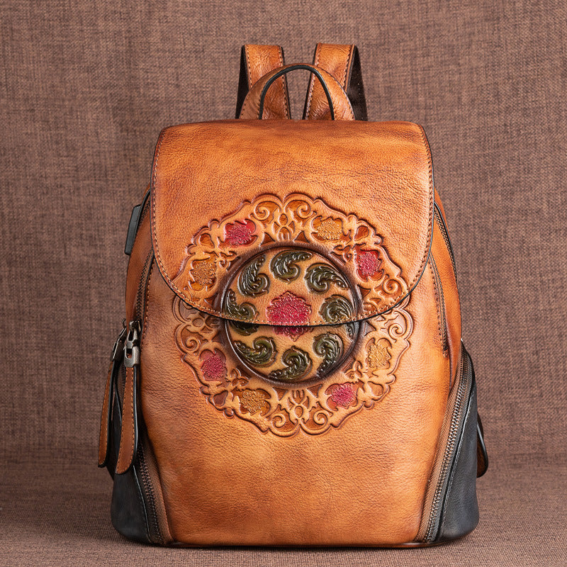 Chinese Style Ladies Leather Backpack