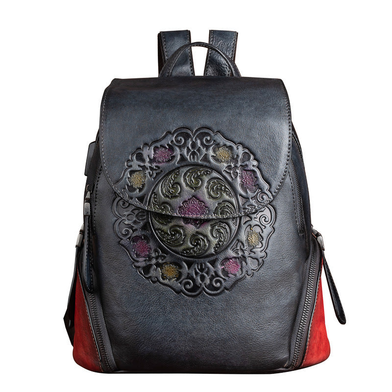 Chinese Style Ladies Leather Backpack