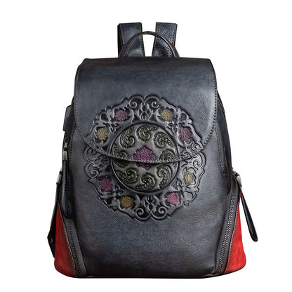 Mochila de cuero para mujer estilo chino