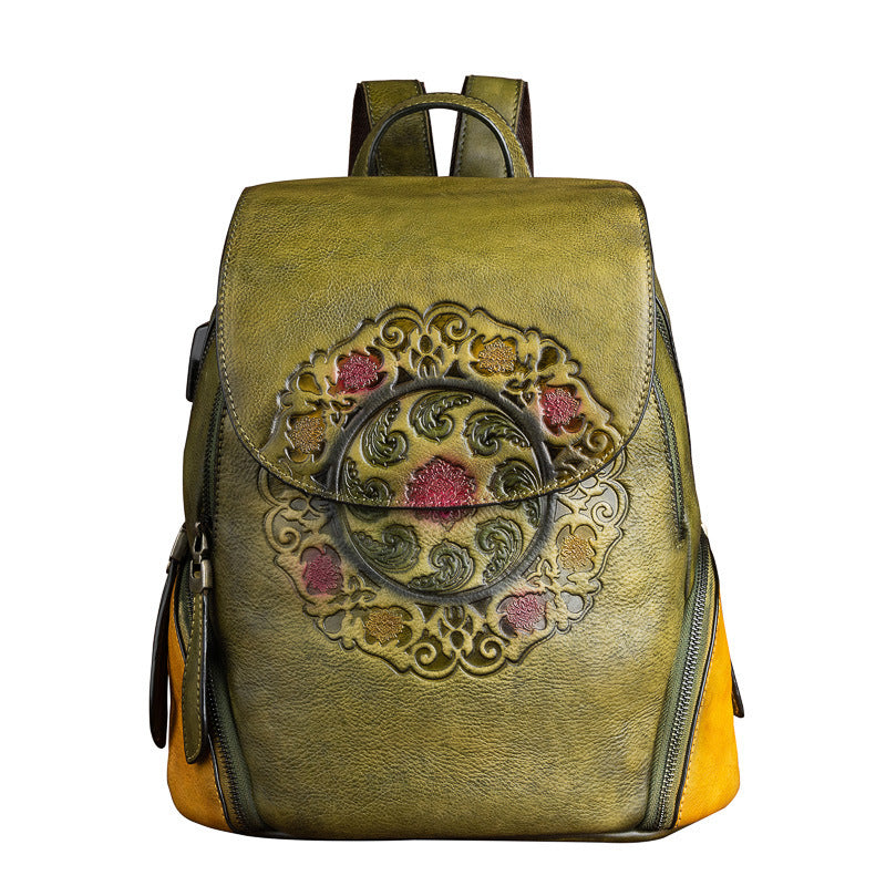 Chinese Style Ladies Leather Backpack