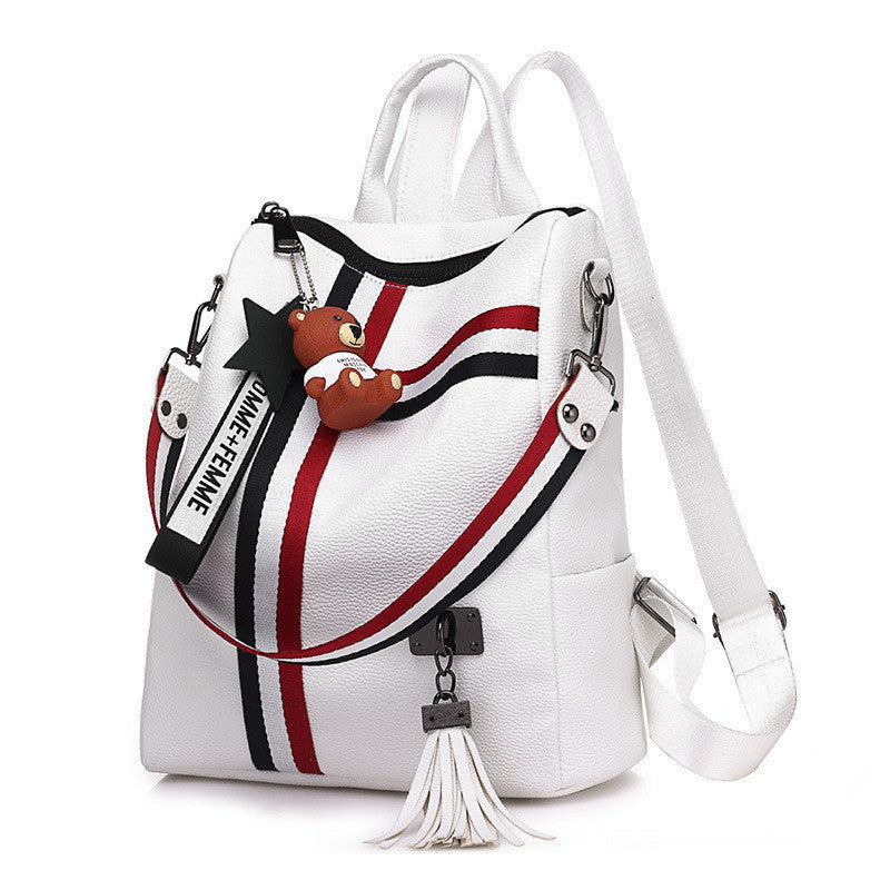 White Soft Leather Travel Lady Backpack