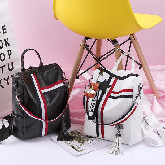 White Soft Leather Travel Lady Backpack