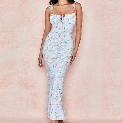 Vestido de verano con estampado floral para mujer, sexy, para fiesta, largo, manga corta abullonada