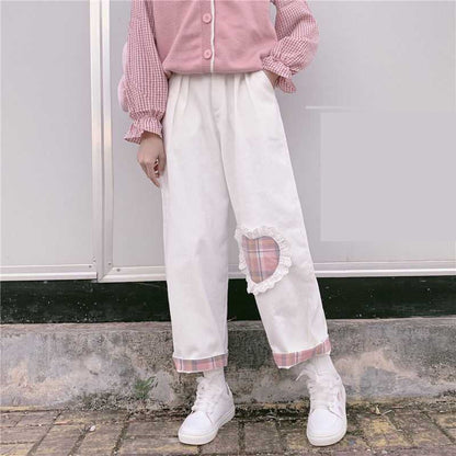 Lässige Cordhose mit weitem Bein im japanischen College-Stil für Damen