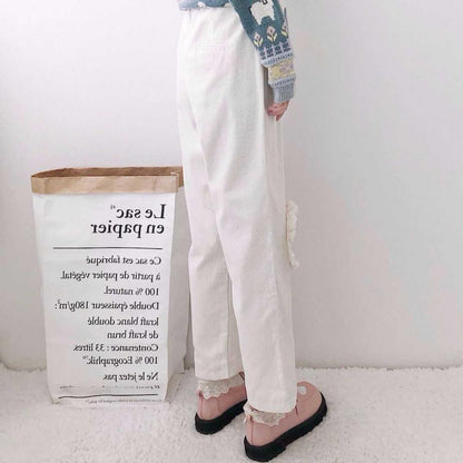 Lässige Cordhose mit weitem Bein im japanischen College-Stil für Damen