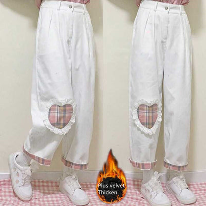 Lässige Cordhose mit weitem Bein im japanischen College-Stil für Damen