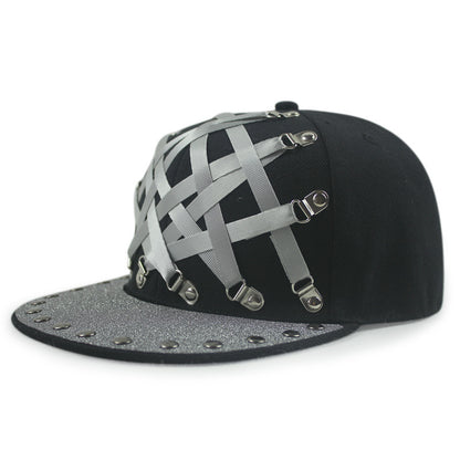 Gorra plana estilo hip hop de cuero en forma de T, estilo punk europeo y americano, para hombres y mujeres