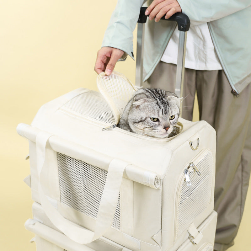 Pet Trolley Double-deck Bus Luggage Cat Bag Portable