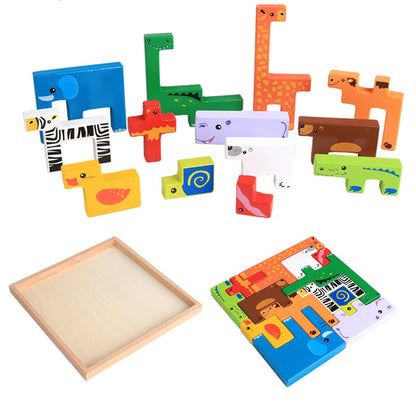 Juguetes de madera de alta calidad para bebés, bloques 3D, bloques de construcción de animales, bloques apilables de madera de haya, regalo creativo de cumpleaños y Navidad para niños.