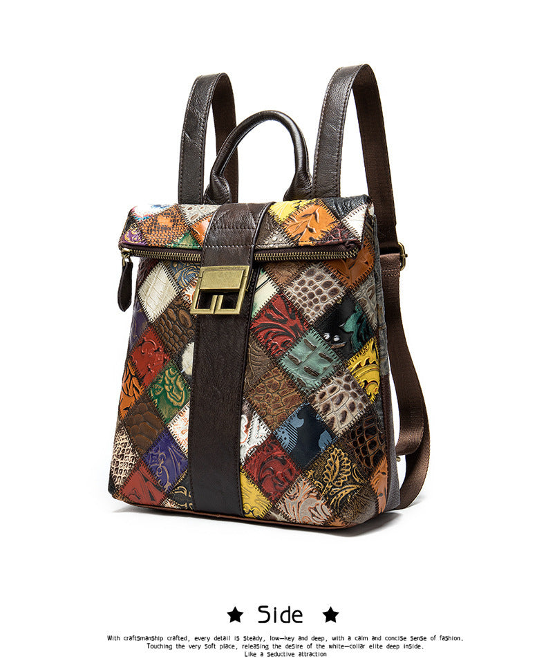 Cowhide Ethnic Stitching Backpack