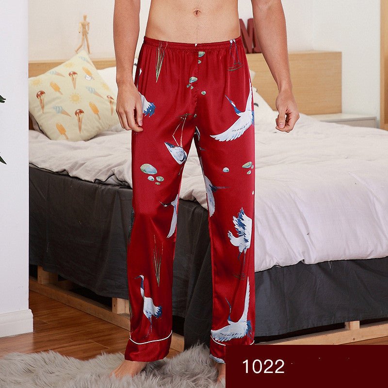 Men sleepwear Bottoms Silk Pajamas Print Long Sleep Pants - BAGMODA