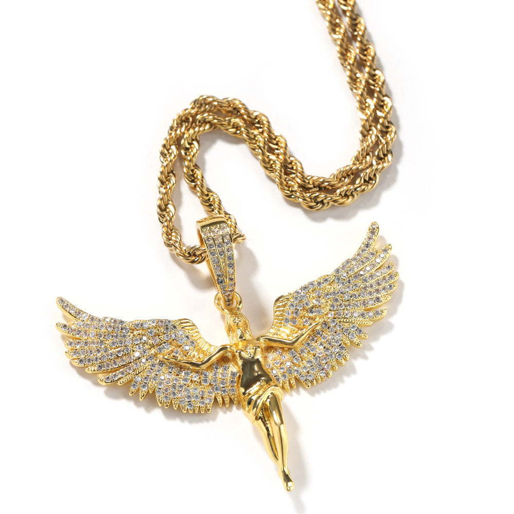 Collar versátil para mujer con alas de ángel y diamantes retro