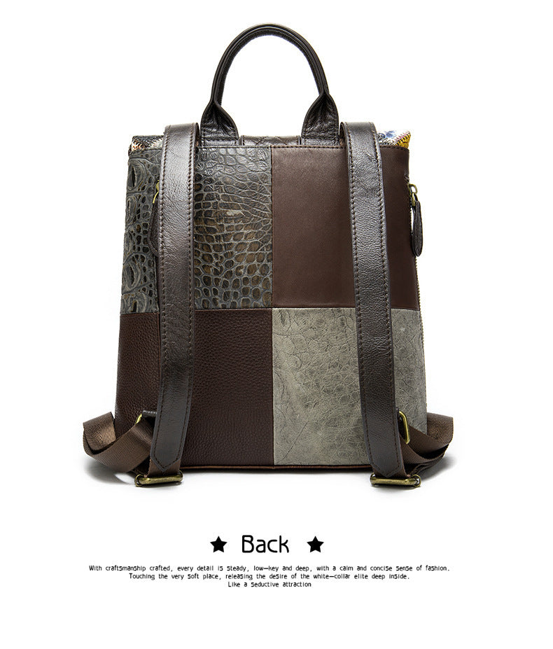 Cowhide Ethnic Stitching Backpack