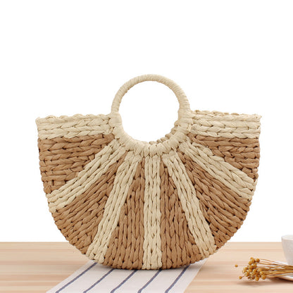 Bolso bandolera de playa redondo de paja tejida
