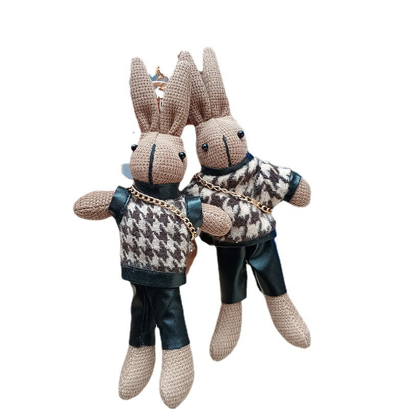 Houndstooth Rabbit Bag Cute Plush Pendant Creative Keychain