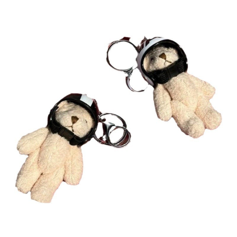 South Korea Ins Cute Motorcycle Helmet Bear Pendant Plush Key Chain