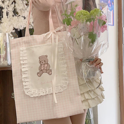Bolsa de lona de madera con forma de oso