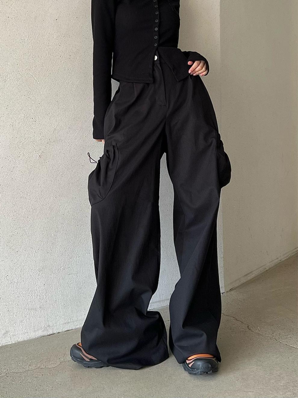 Retro Solid Color Elastic Casual Wide Leg Pants For Women