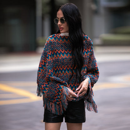 V-Ausschnitt Mantel Typ Twill Plaid Quaste Pullover Schal Strickpullover