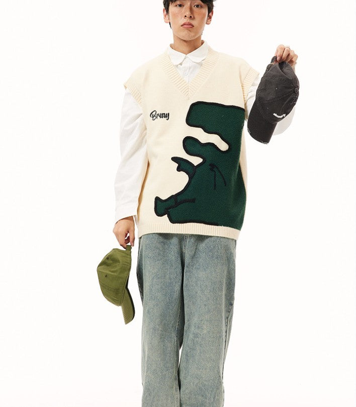Men's Cartoon Dinosaur Sleeveless Waistcoat V-neck Vest