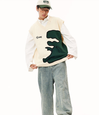 Men's Cartoon Dinosaur Sleeveless Waistcoat V-neck Vest