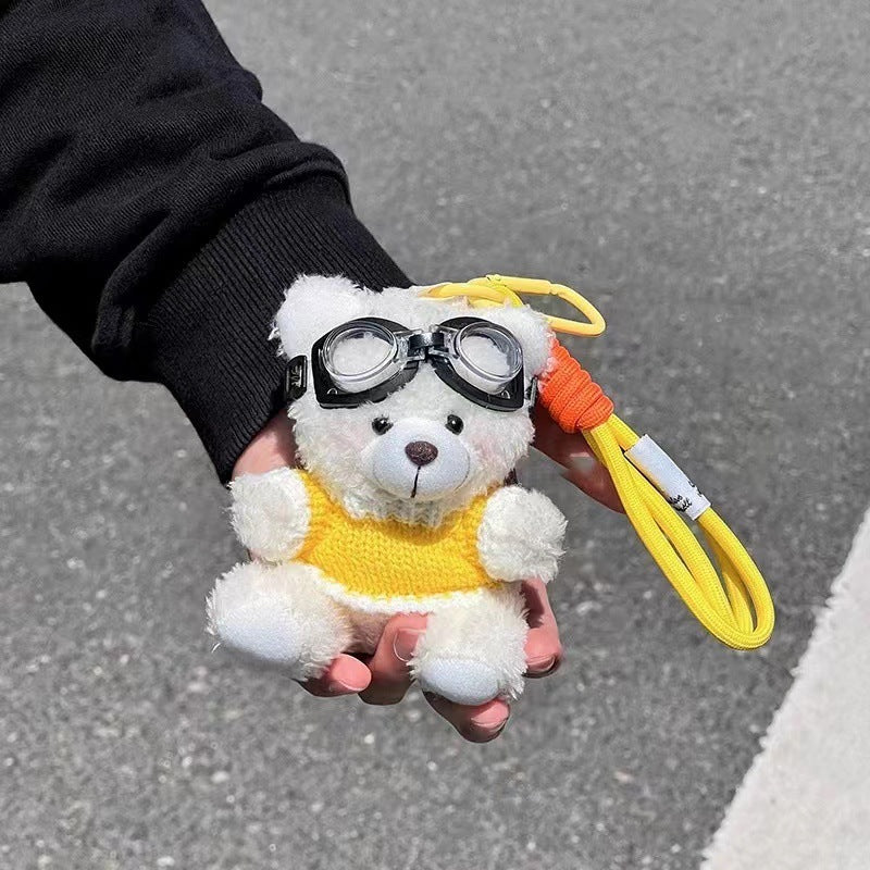 Cartoon Pilot Plush Bear Pendant Keychain