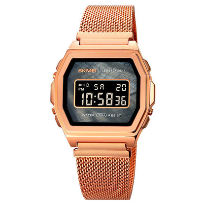 Reloj electrónico de acero inoxidable resistente al agua para estudiantes, moderno, multifunción y con personalidad.