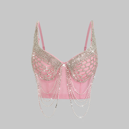 Rückenfrei mit schwerem Perlen- und Strass-Design