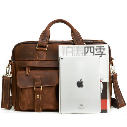 Bolsos genuinos para hombre, bolsos de negocios retro para hombre, maletín de piel de vaca, bolso oblicuo, bolso para portátil de 15,6 pulgadas