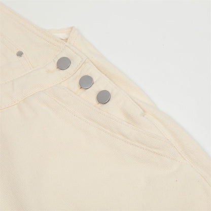 American Retro Embroidered Denim Suspender Pants Men - BAGMODA