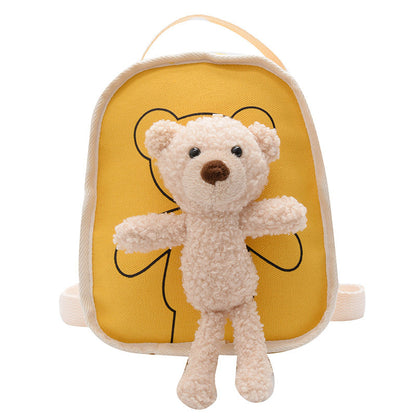 Niedlicher Mini-Kindergartenrucksack aus Segeltuch mit Bärenpuppe