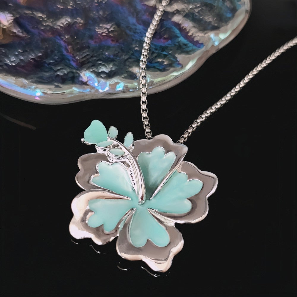 Summer Luminous Flower Necklace Metal Silver Petals Light-emitting Pendant Female