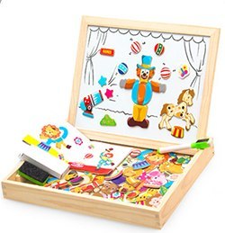 Rompecabezas magnético de madera para niños, caja de rompecabezas 3D con figuras de animales, tablero de dibujo y escritura, juguetes educativos de aprendizaje para niños. 